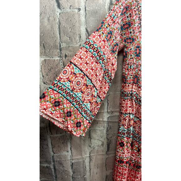 Torrid Mosaic Print Smocked Bell Sleeve Off The Shoulders Mini Dress Size 2X - Picture 8 of 10